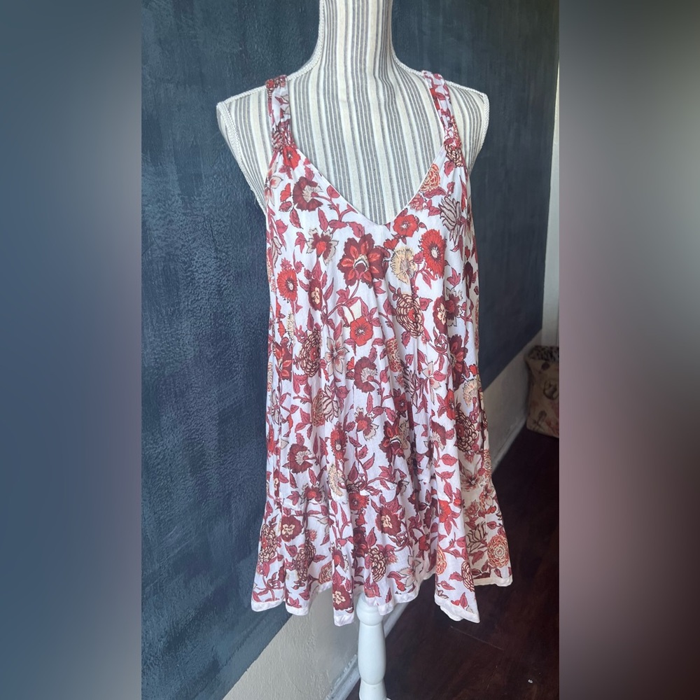 Free People Red and White Floral Mini Dress XS